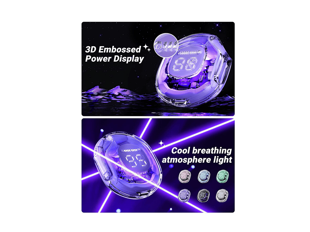 Acefast T8 Wireless Earphones Bluetooth 5.3 Headphones LED Power Display Mini Crystal in-Ear Earbuds with Wireless Charging Case - Purple in Qatar Acefast T8 Wireless Earphones Bluetooth 5.3 Headphones LED Power Display Mini Crystal in-Ear Earbuds with Wireless Charging Case - Purple in Qatar